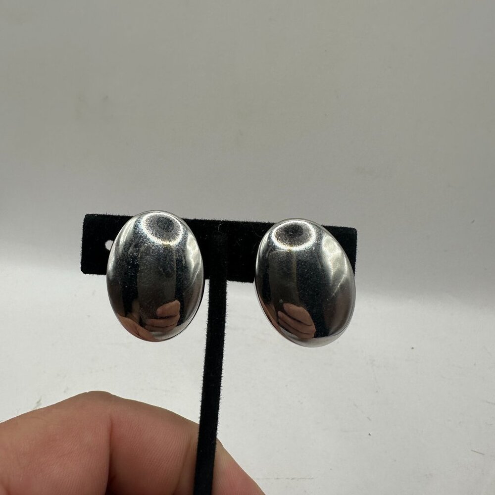 Oval Silver-Tone Clip-On Earrings By Whiting & Davis Co.